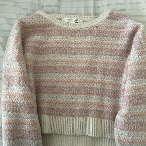 Cozy Cropped Striped Sweater in Pink and Cream